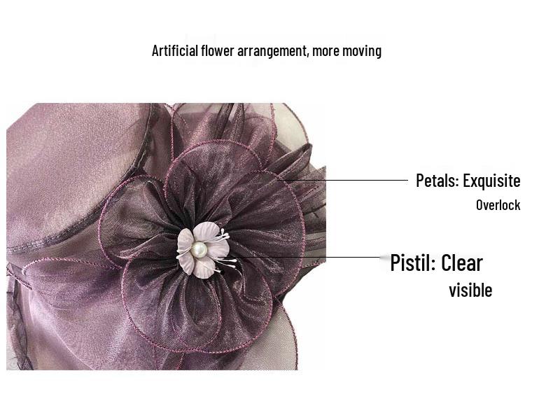 Women's Bright Color Sun Protection Hat - Breathable Organza with Single Flower for Spring/Summer Beach Travel