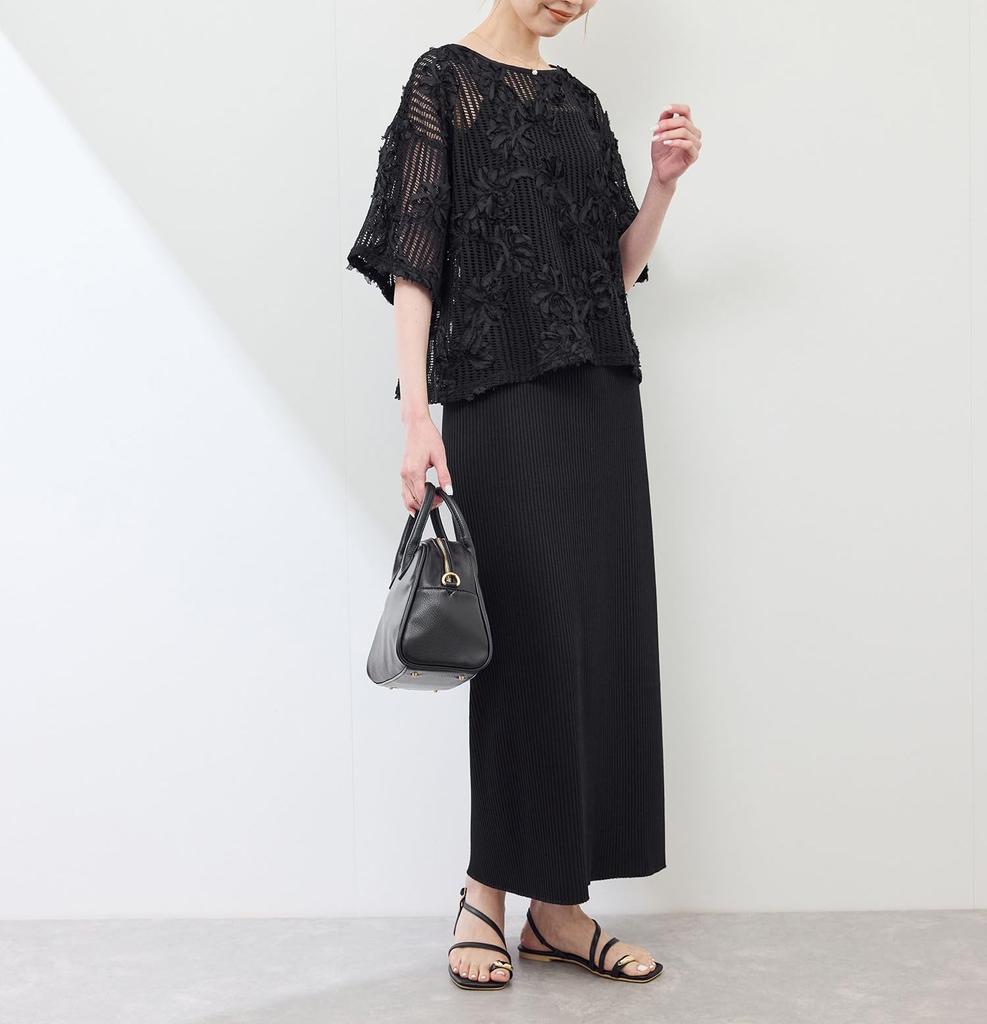 ROPE PICNIC Mesh Cord Embroidered Pullover Top In Black Women's (01)
