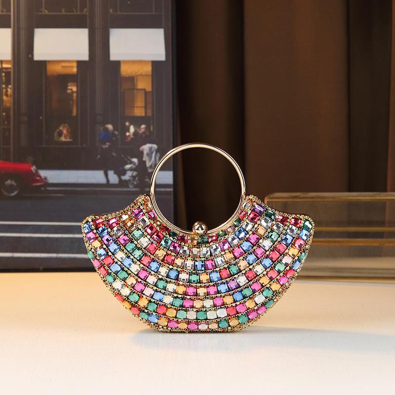Anillo de Diamantes Tachonado de Alta Gama de Moda para Socialité, Vestido de Noche, Bolso de Mano para Banquetes, Bolso de Cadena de un Solo Hombro Elegante y de Moda