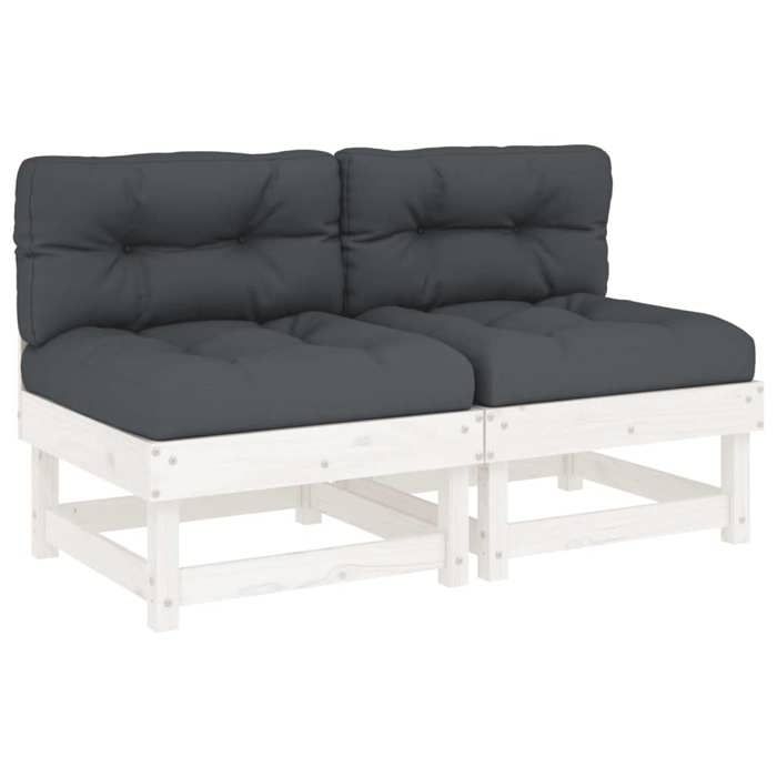 VidaXL Canapés centraux avec coussins 2 pcs blanc bois de pin massif, canapé de jardin, siège de jardin, siège d'extérieur, 825458