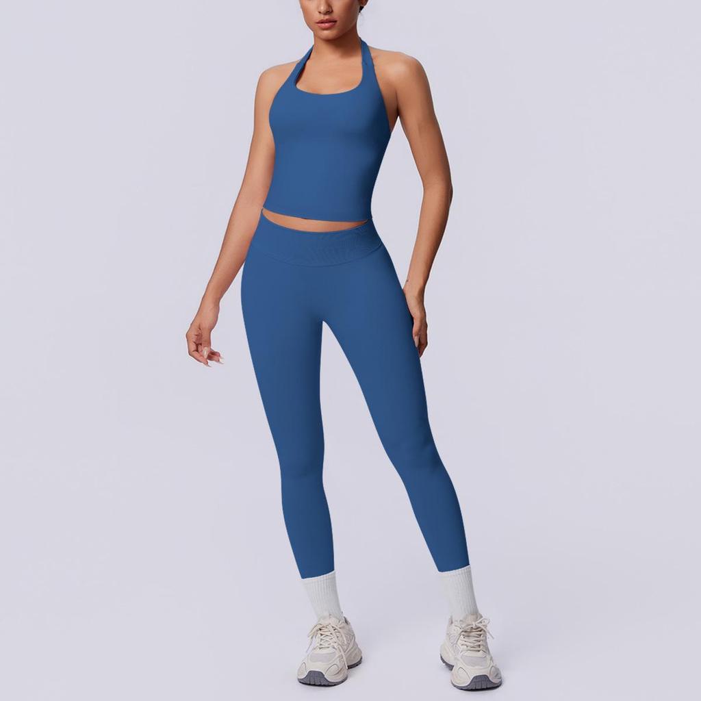 Seamless Solid Color Halter Backless Bodycon Yoga & Running Set