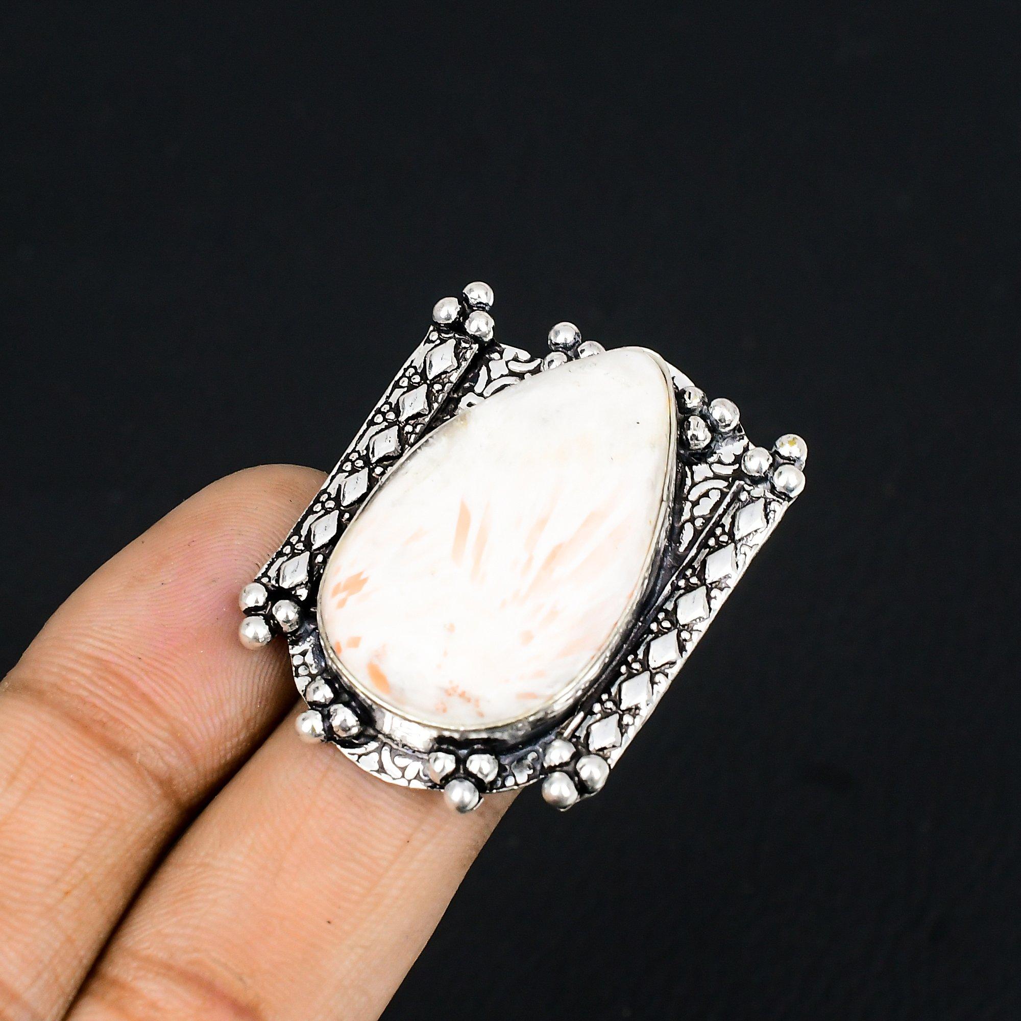 Gift For Women Promise Ring Size 8.5 925 Silver Natural Scolecite Gemstone 8.5