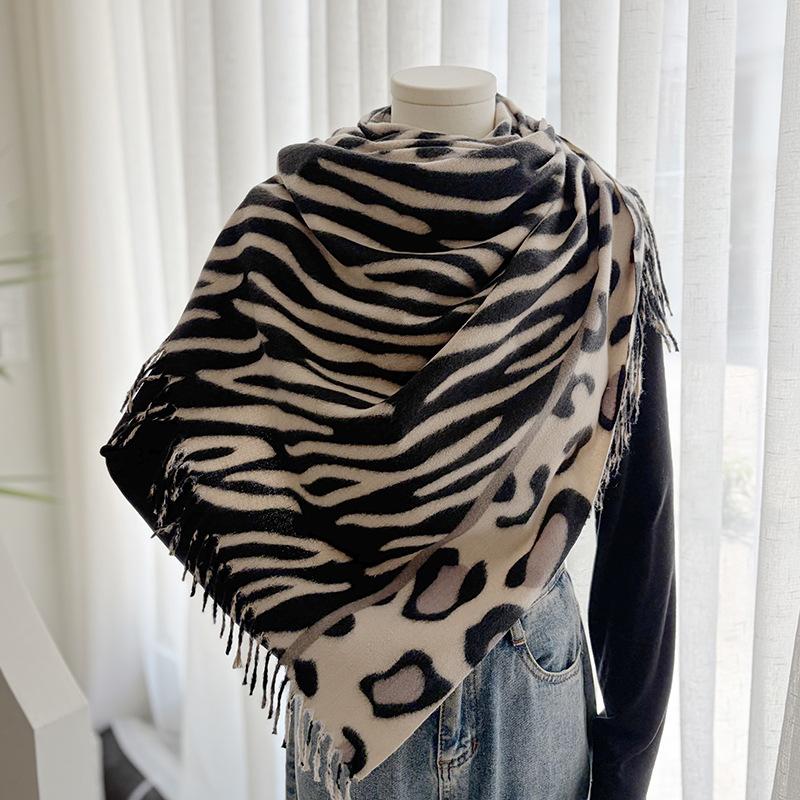 Scarf Female 1116 Autumn and Winter European and American Zebra Pattern Printing Tassel Imitation Cashmere Shawl Warm Scarf Wholesale