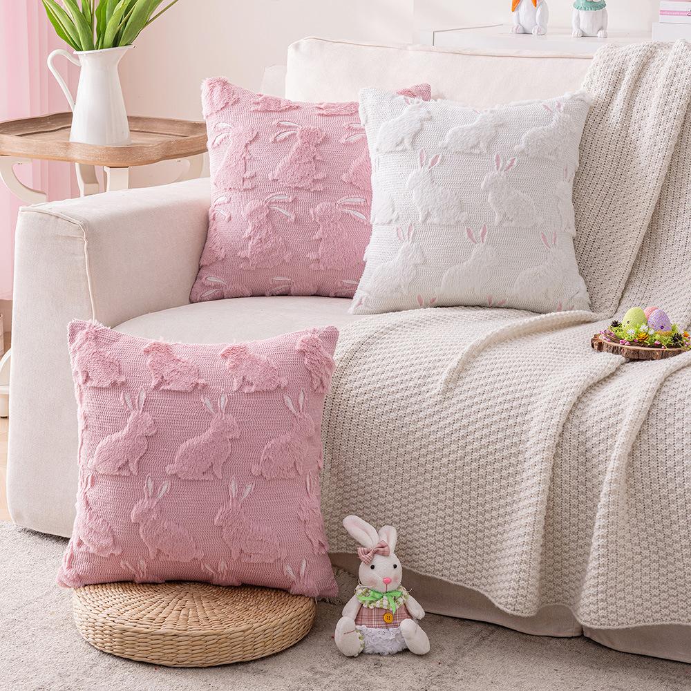 Creamy Style Rabbit Plush Pillow Sofa Living Room Cushion Bedside Bedside Cute Bed Lumbar Pillow Pillow Case Core-free