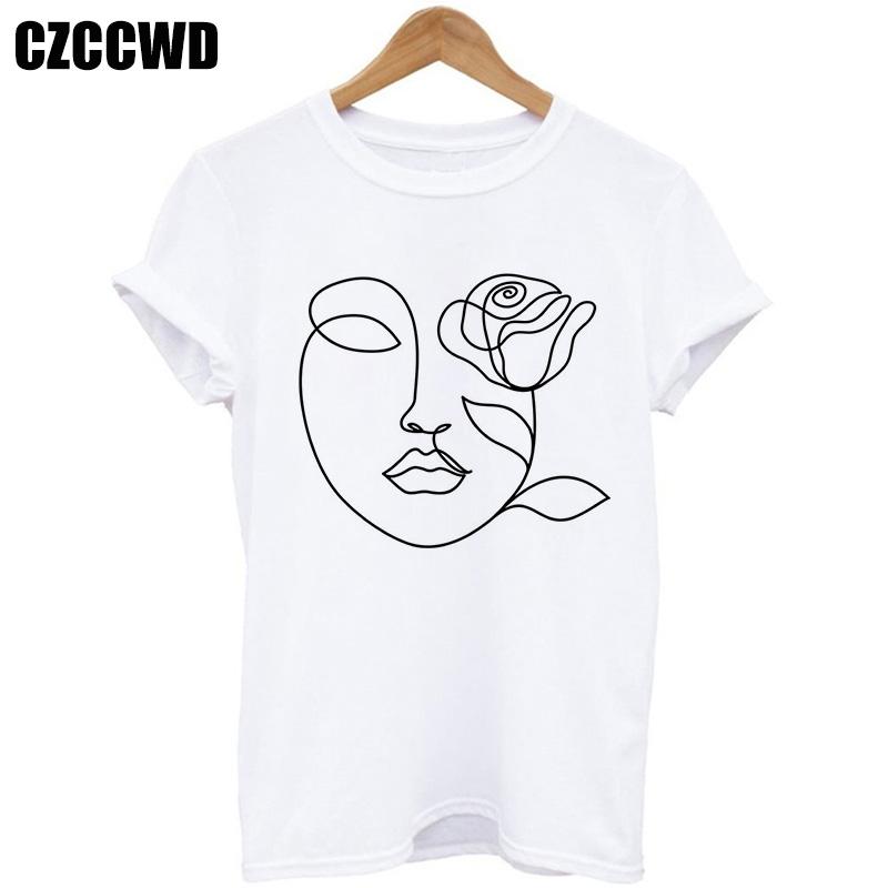 Flowers Face Abstract Simple Women Tshirt High Elasticity Casual Funny T Shirt Gift For Lady Yong Girl Top Tee Drop Ship Tshirt