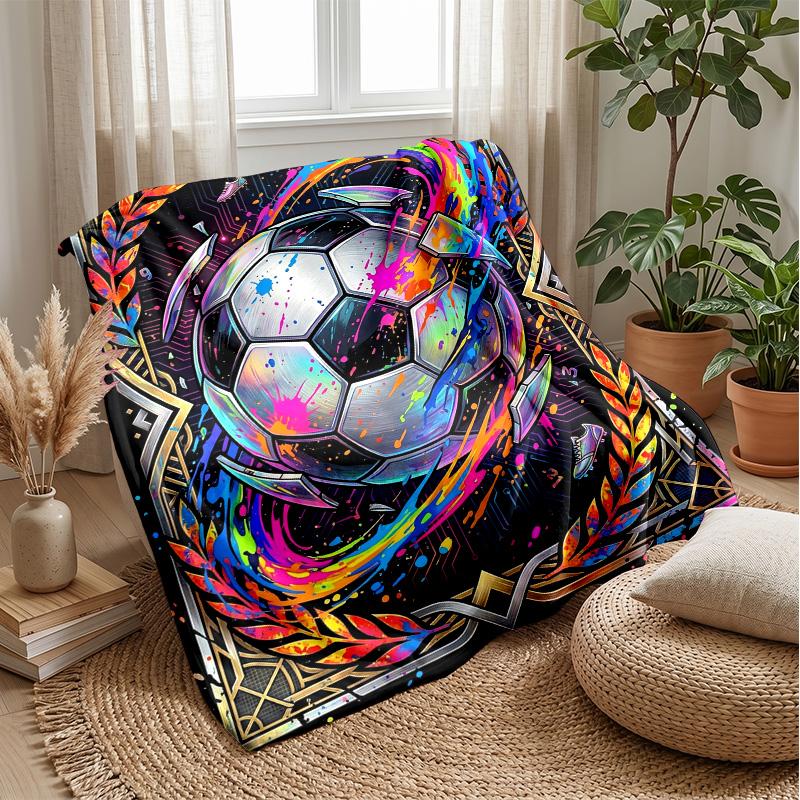 Colorful Soccer Ball Art  Blanket Personalized Name Flannel Blanket Soft Cozy Plush Throw for Sofa Bed Lightweight Home Decor