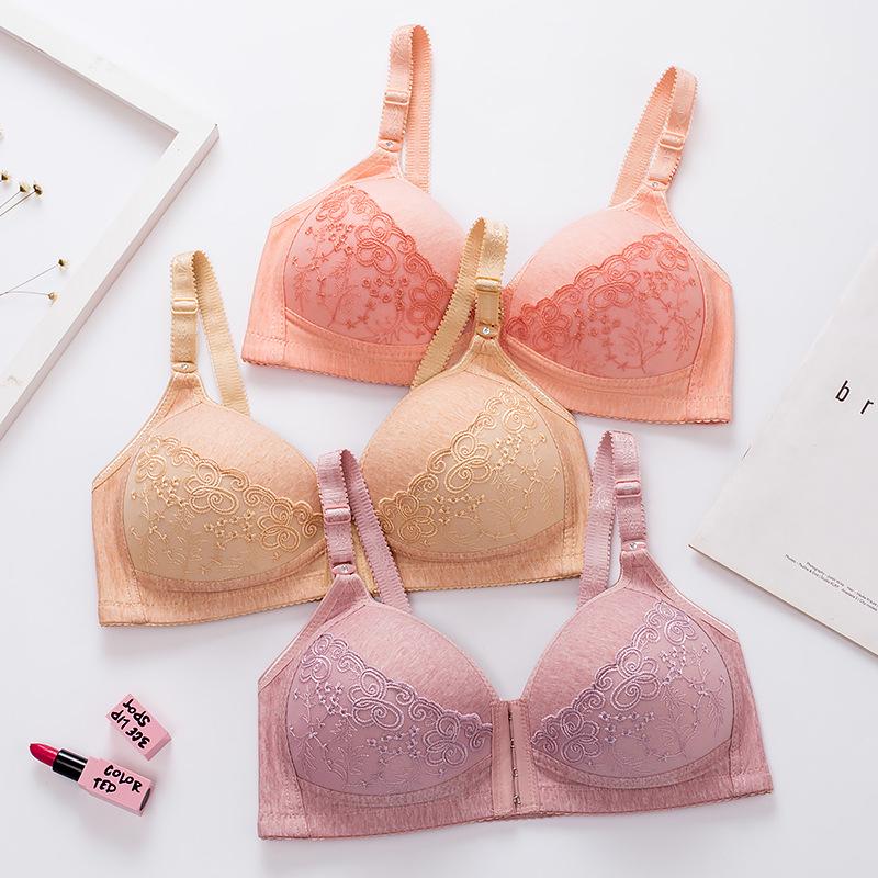 Comfortable Plus Size Wire-Free Front Closure Bra for Middle-Aged & Elderly - Pure Cotton