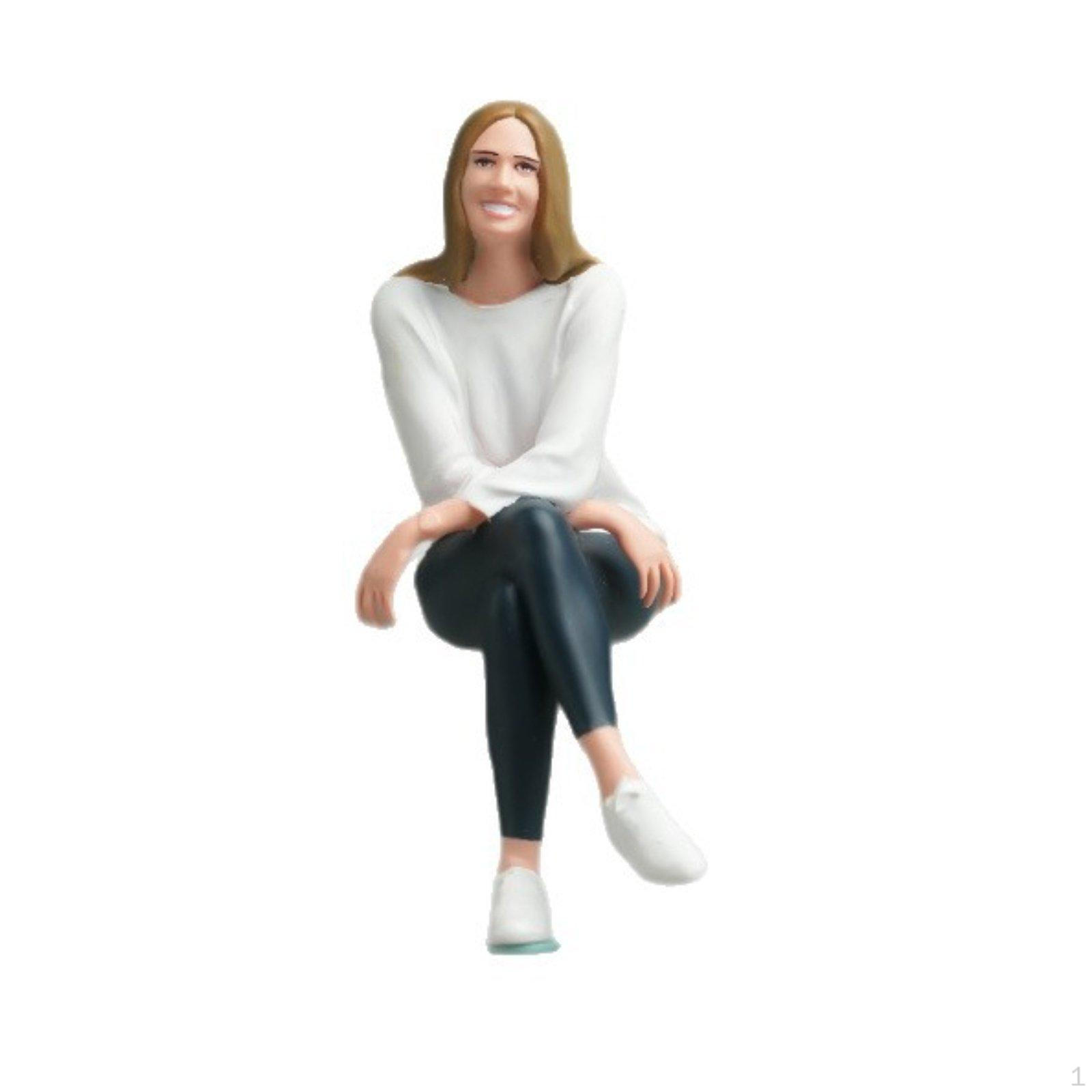Sitting Woman Figurine Highly Detailed Painted Female Miniature Diorama People Figure for