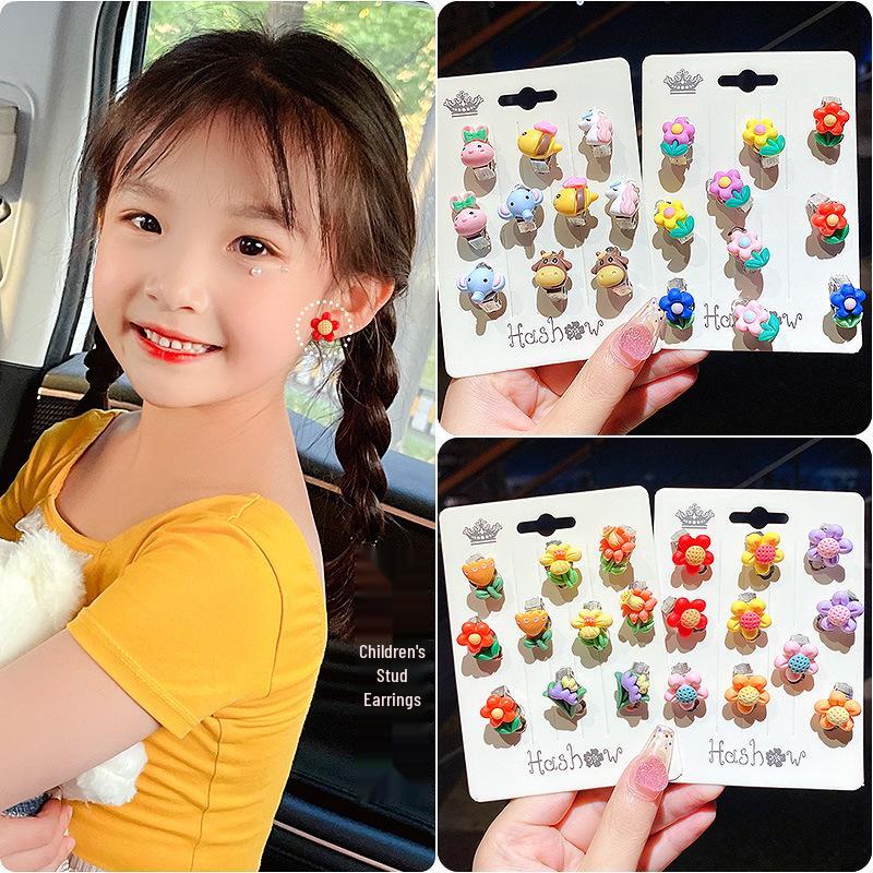 Children's No-Piercing Flower Earrings - Cute Anti-Pain Dangle & Stud Ear Clips for Baby Girls