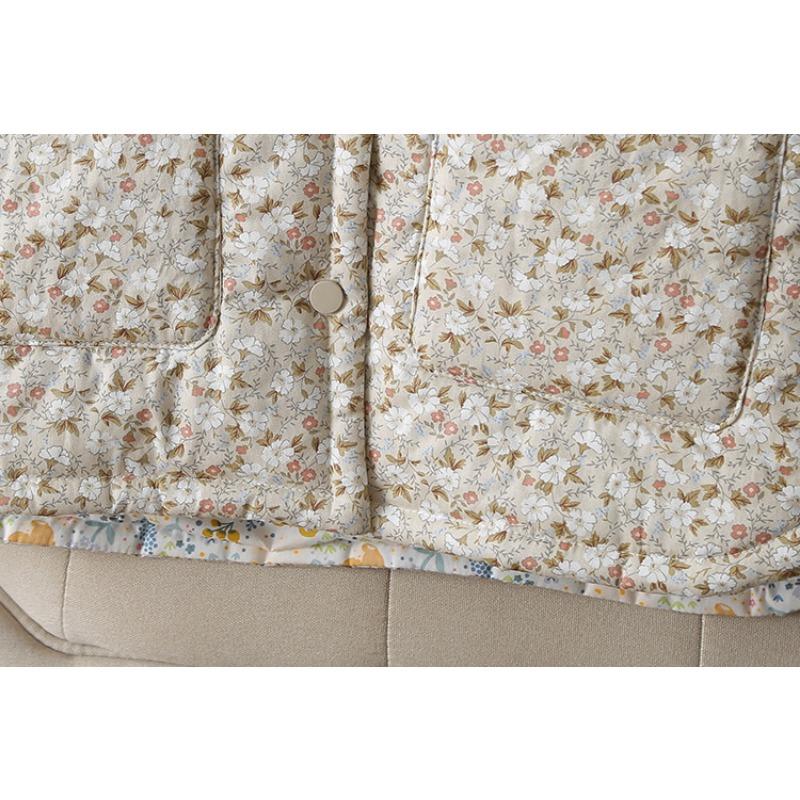 Grote Maat Dames Vintage Bloemen Warm Katoen Gevoerd Casual Winter Bovenkleding