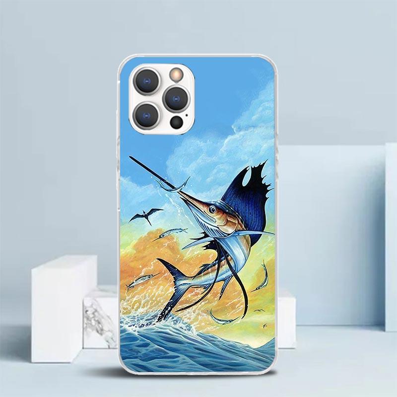 Offshore Angling Fishing Fish Rod Phone Case For IPhone 16 17 Air 16E 15 14 Plus 13 Mini 12 11 Pro Max 7 8 + SE 2020 Soft TPU Ba