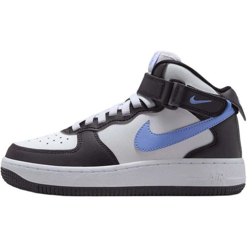Nike Air Force 1 Slip Resistant Abrasion Resistant Mid top Kids' Skateboarding Shoes Black White Blue Unisex Sneakers FN1193-600