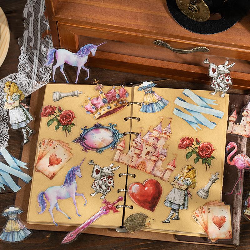 JIANWU Alice Story Series Vintage Fairy Tale Character Flower Landscaping PET Sticker Creative DIY Journal Collage Stationery