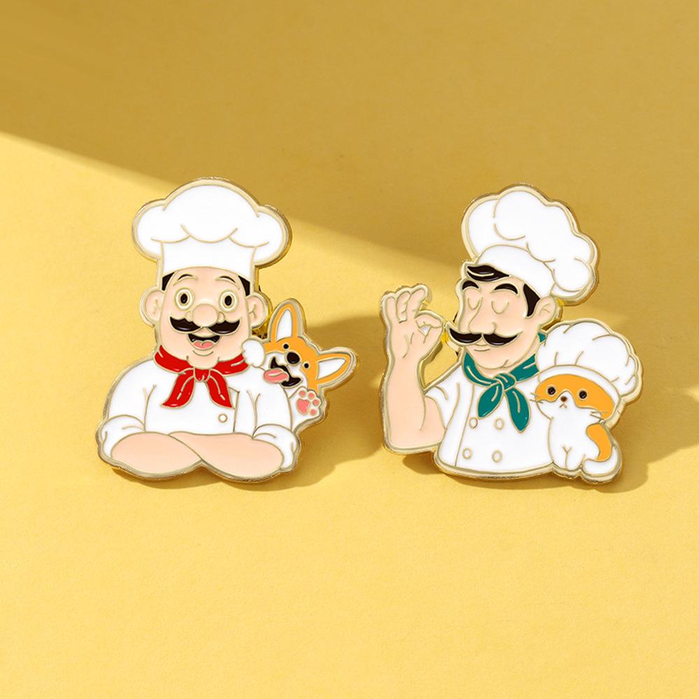 New Cartoon Badge Cute Anime Character Pet Cat with Chef Chef and Dog Pin