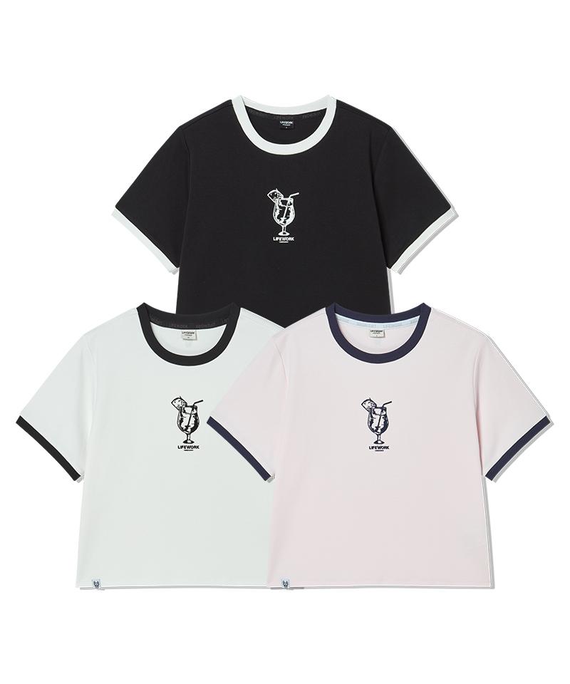 LIFEWORK Women'S) Cocktail Ringer Crop Short Sleeve T-Shirt