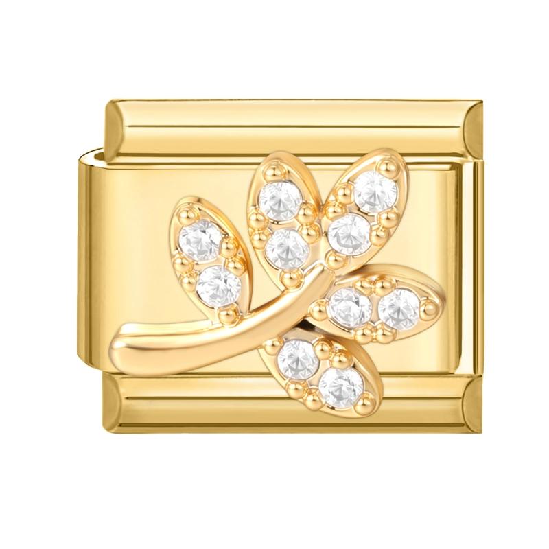 Vintage Golden Charm Zircon Butterfly Bow Cat Flower Italian Charm Links Fit 9MM Stainless Steel Bracelet Women DIY Making Gift