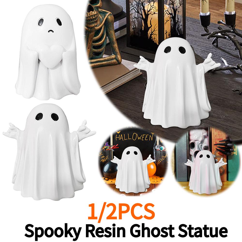 1/2PCS Halloween Cute Rock Ghost Statue Cute Finger Ghost Ornaments Rock Spooky Resin Statue for Indoor & Porch Halloween Decor