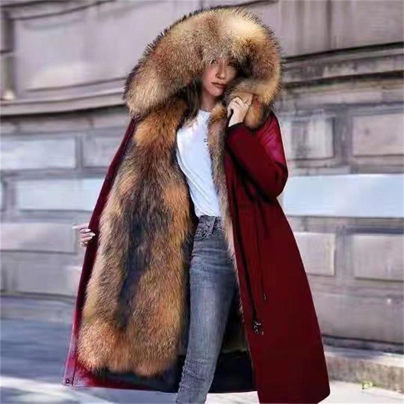 Women's Fur Detachable Shearling Winter Parka - Plus Size Warm Thick Down Jacket