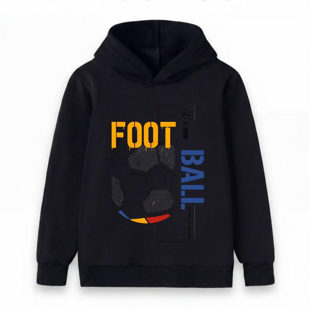 Kids Boys Girls Hooded Pullover Sweatshirt, Cool Soccer Football Pattern Casual Loose Fit Top, Comfortable Sporty Hoodie for Daily Wear School Outdoor