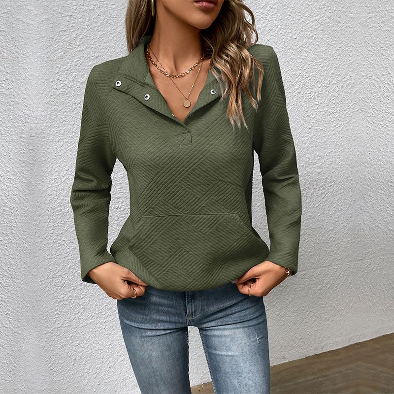 2024 Autumn European & American Women's Casual Textured Stand Collar Long Sleeve Solid Color Hoodie