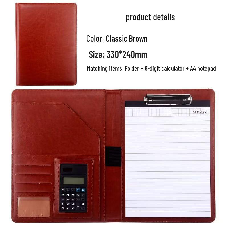 A4 Leather Business Folder with Calculator and Notepad Holder