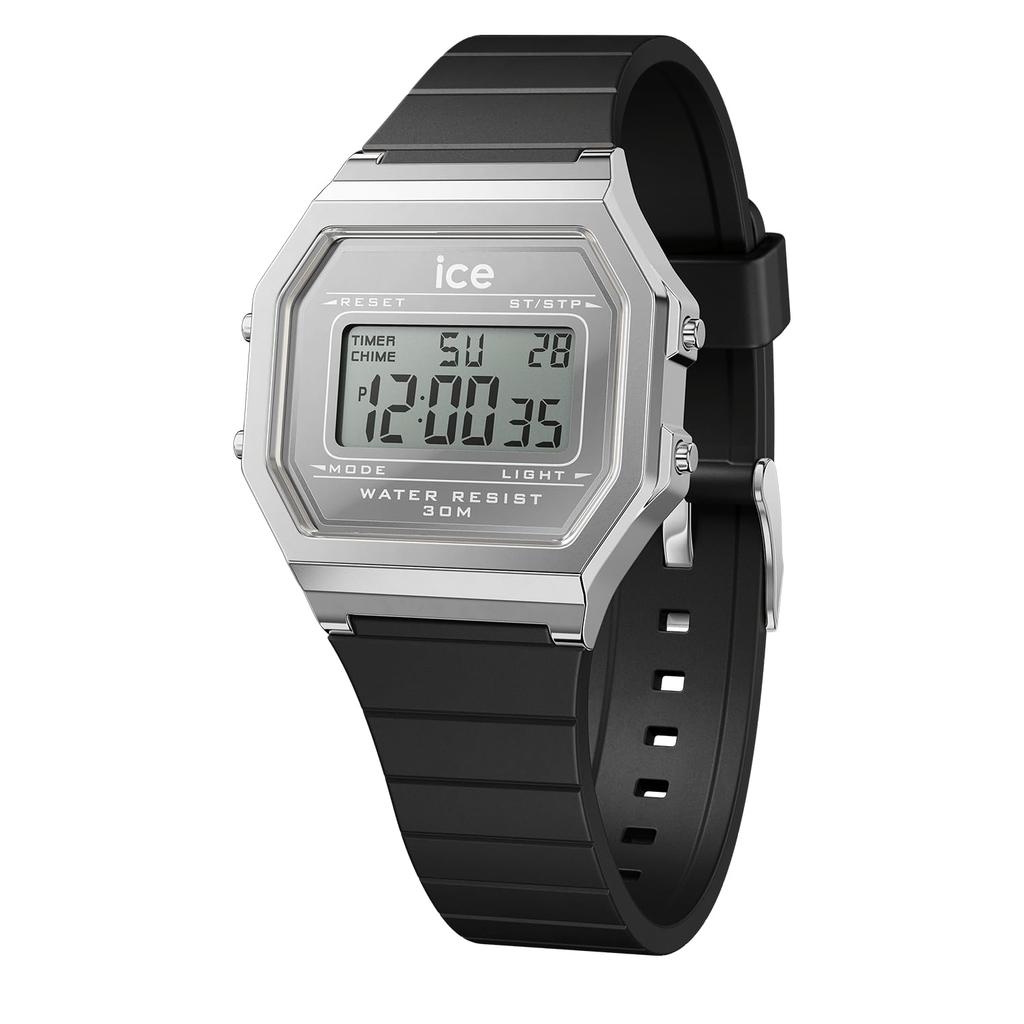 Authorized and ICE Retro Digital Ice-watch Watch, Men's Women's, 022735, digit, Metal, Silver, Mirror, Black, Small, 32mm,