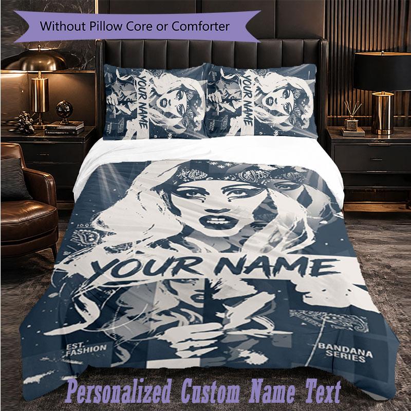Personalized 3Pcs Bedding SetLady Gaga Custom Text Duvet Cover Pillowcase Set Bedroom Gift