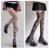 Women Gothic Fishnet Mesh Garters Thigh High Stockings Tights Hollowed Sweet Heart Patterned Sheer Suspender Pantyhose