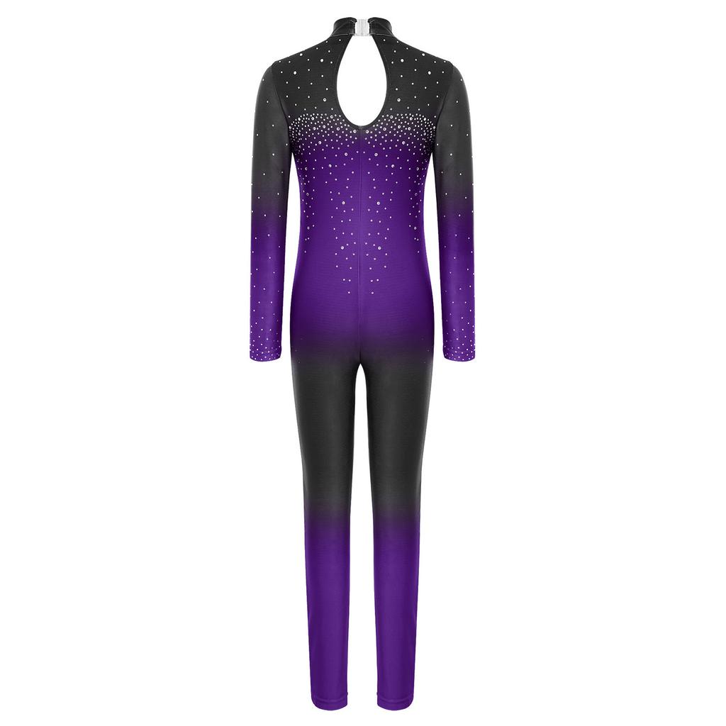 Macacão Feminino Cor Degradê Gola Alta Manga Longa Costas com Abertura Strass Brilhante Body
