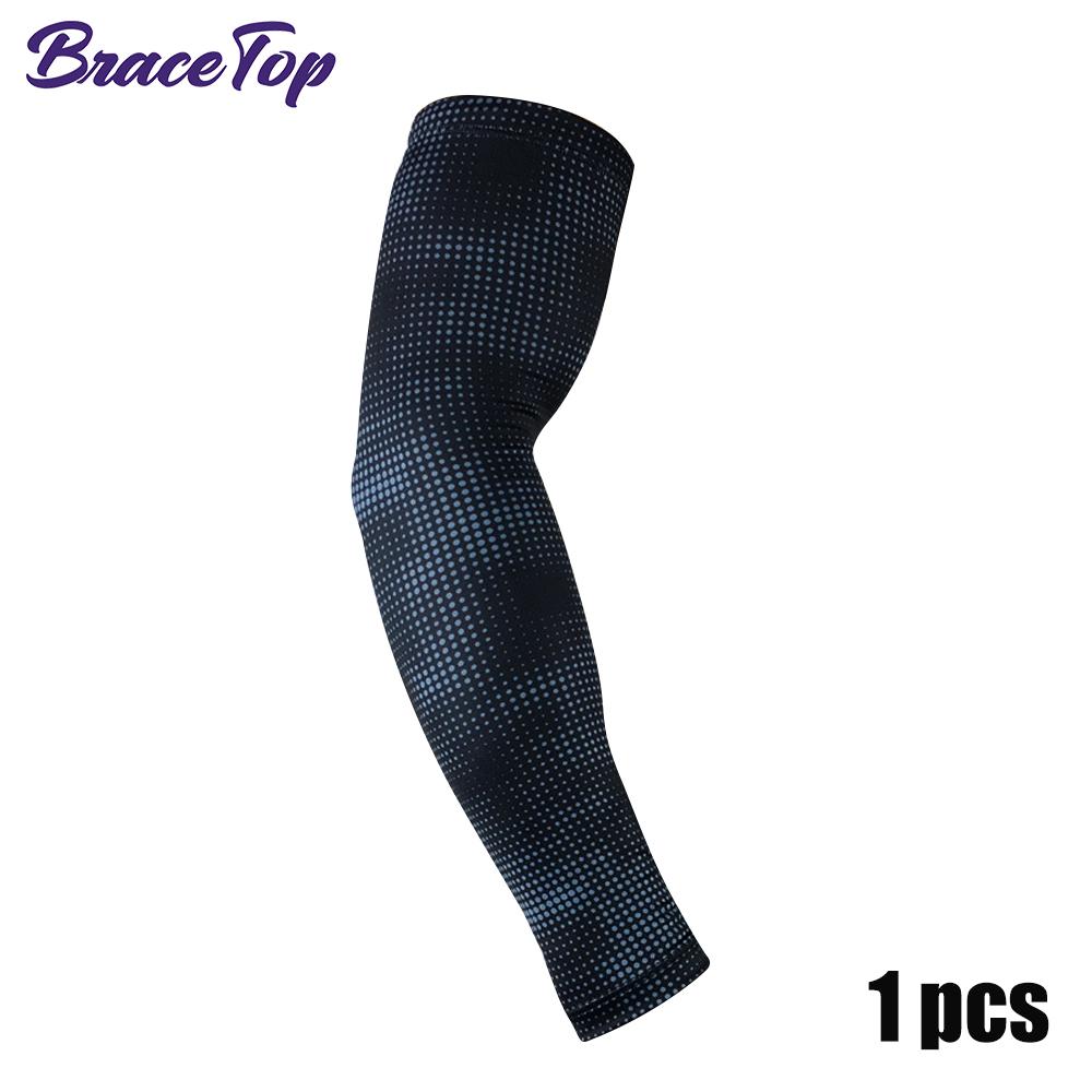 Bracetop 1 Pc Outdoor Sport Working Uv Protection Arm Sleeve Anti-Slip Elbow Cover Compression Ice Silk Cooling Athletic Sleeves