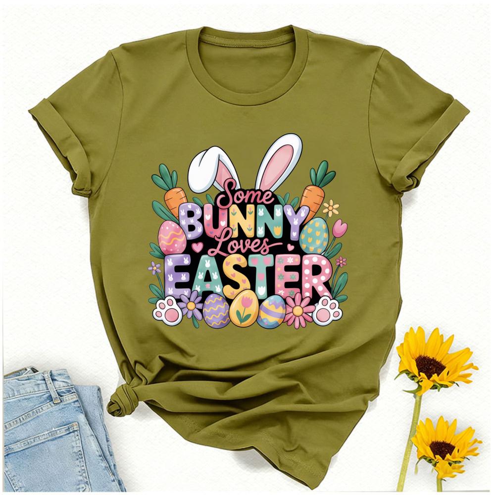Pastel Some Bunny Loves Easter Tshirt Bunny Ears Carrot Egg Graphic Breathable Cotton Casual Streetwear For Cozy Shortsleev