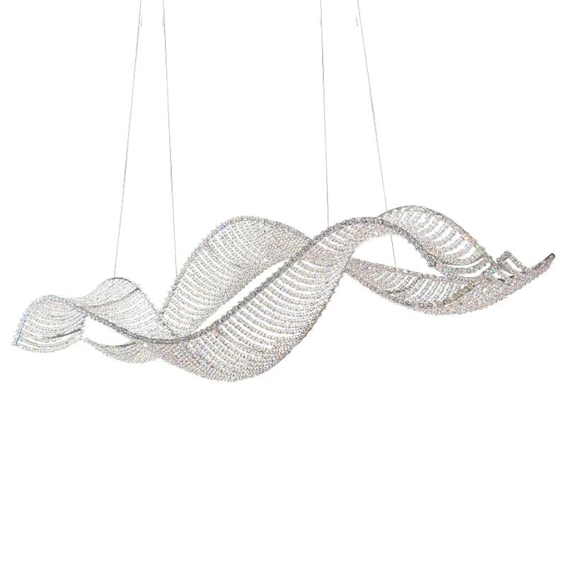 Candelabre de tavan din cristal de lux Ocean Wave 2024 LED Lustre noi Lămpi suspendate cromate Lumini pentru decorarea casei pentru sufragerie