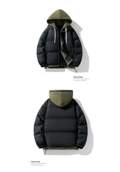 Unisex Autumn Winter Casual Hooded Cotton Jacket: Thickened, Warm, Loose-Fit for Couples.
