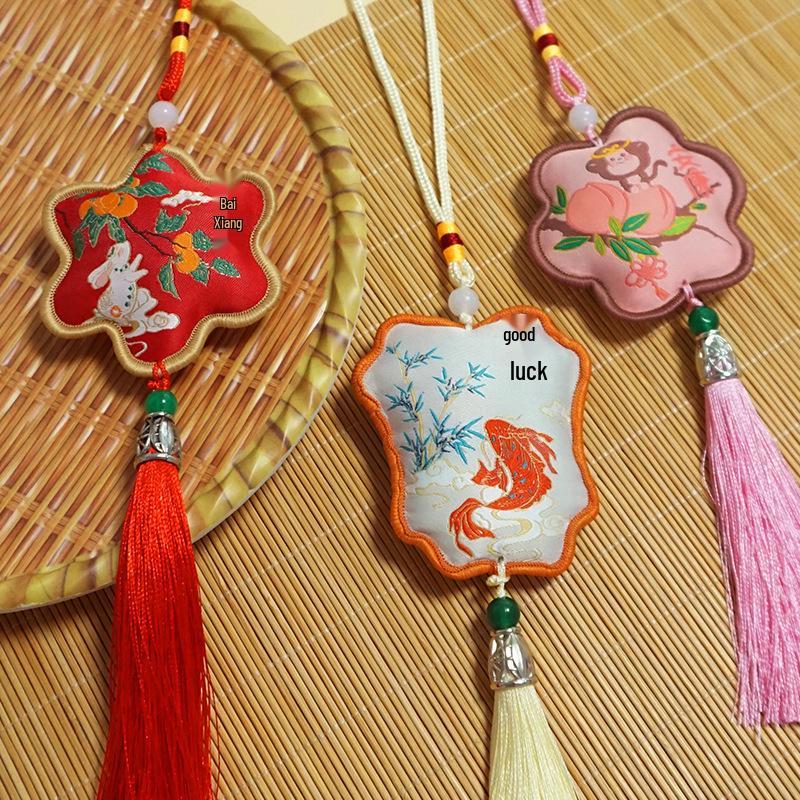 New Style Ancient Embroidery Scented Sachet with Tassels - Peace & Fortune Pendant