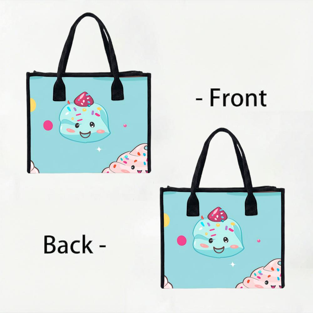 Cute Cartoon Ice Cream Portable Tote Bag Fashion Large Capacity Casual Handbag for Daily Use Shopping Travel
