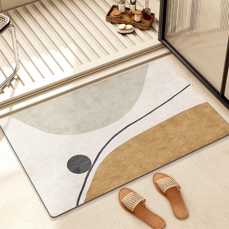 Diatom Mud Bathroom Mat Minimalist Abstract Geometric Pattern Quick Dry Absorbent Non Slip Toilet Door Mat for Home Decor