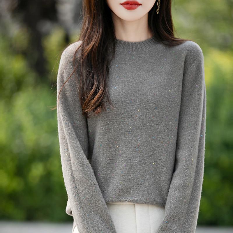 Retro Colorful Polka Dot Sequin Wool Sweater - Loose Fit, Round Neck, Warm for Autumn/Winter