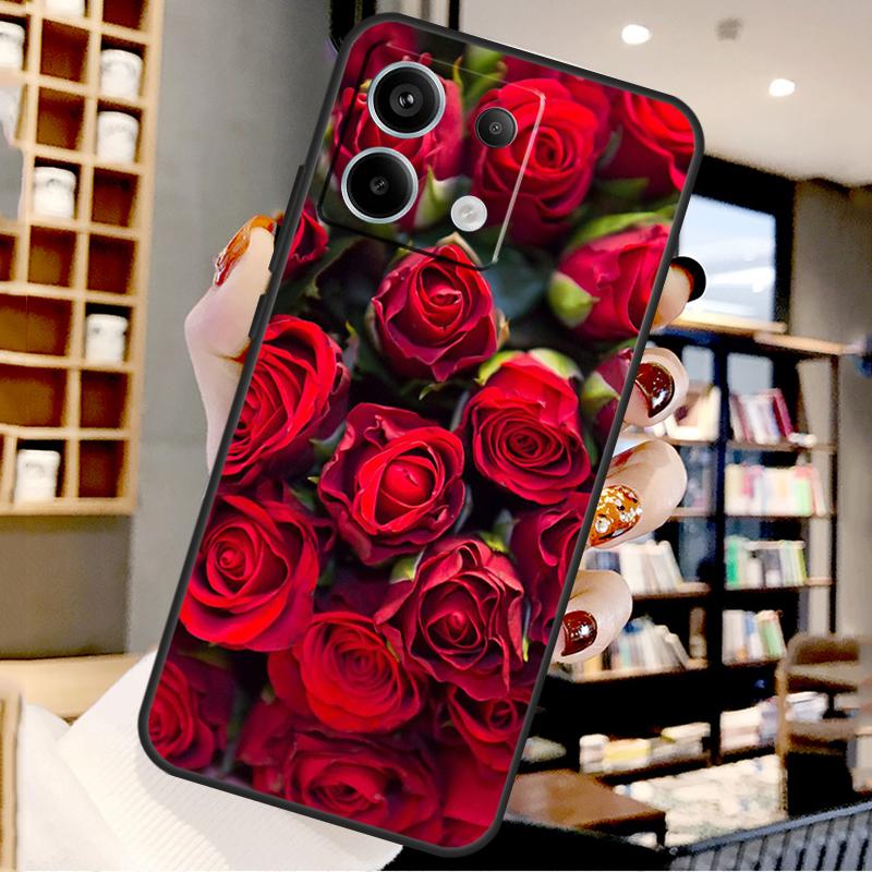Bright Red Roses Flowers For Xiaomi Redmi Note 14 Pro 9 10 11 12 13 15 Pro Plus Case For Redmi 15 15C 14C 12C 10C 13C