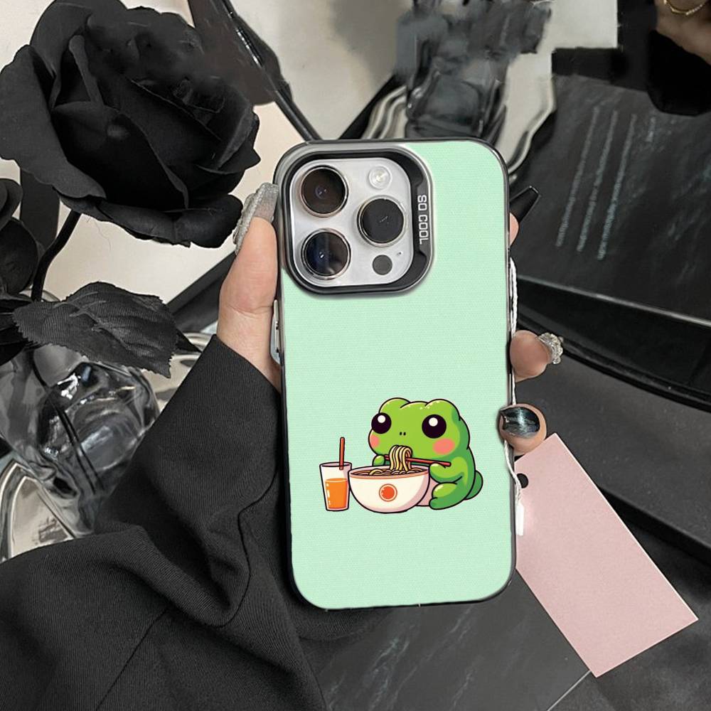 Frog Cartoon Phone Case For iPhone17, 16,15,14,13,12 Pro Max Black Candy Matte Shockproof Cover