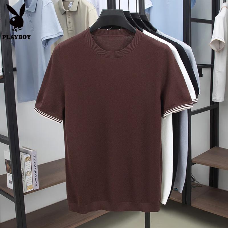 PLAYBOY Men's Quick-Dry Knit Round Neck Short Sleeve T-Shirt