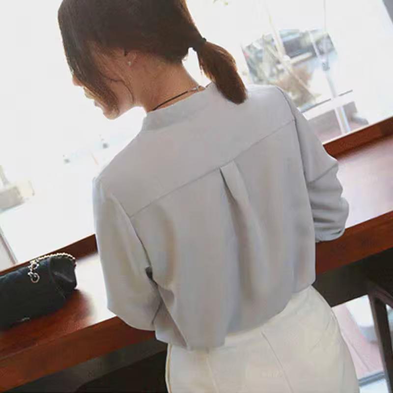 Spring Korean Style Long Sleeve Shirt Elegant White Chiffon Blouse Office-lady Loose Socialite Womens Tops