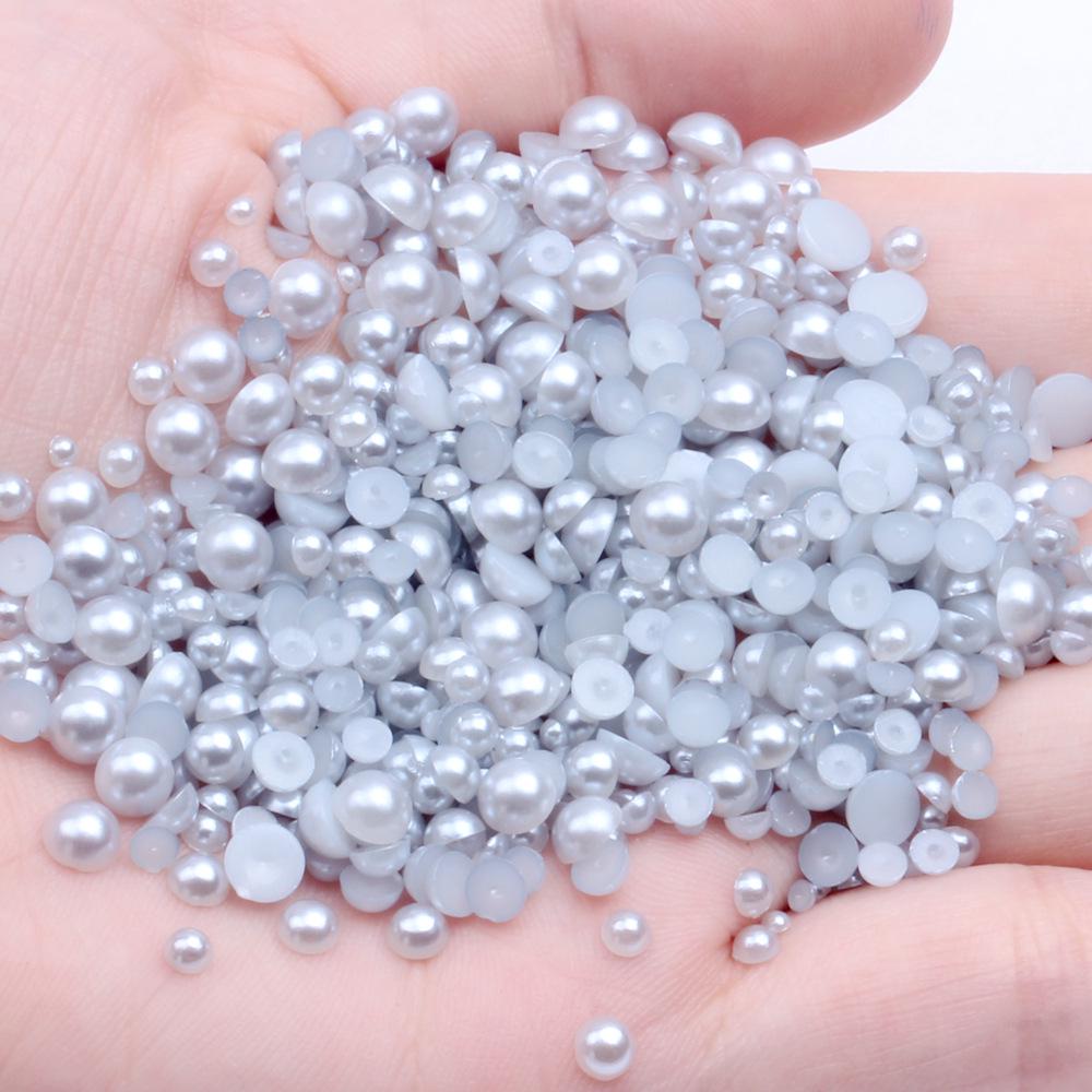 9mm Flat-back Half-round Pearl Beads - 100 Pcs for DIY Phone Case Decoration