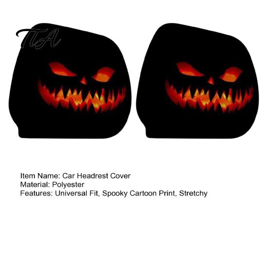 Breathable Polyester Headrest Protectors Car Cover, Funny Horror Cartoon Print, Stretchy Seat Universal Fit Vehicle Interior Decor Protector,