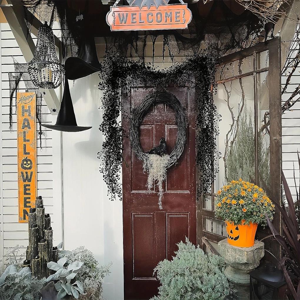 Halloween Artificial Branch Garland 2PCS 1.7Meters Realistic Black Fake Flower Vines Decor for Home Wall Party & Table Decor