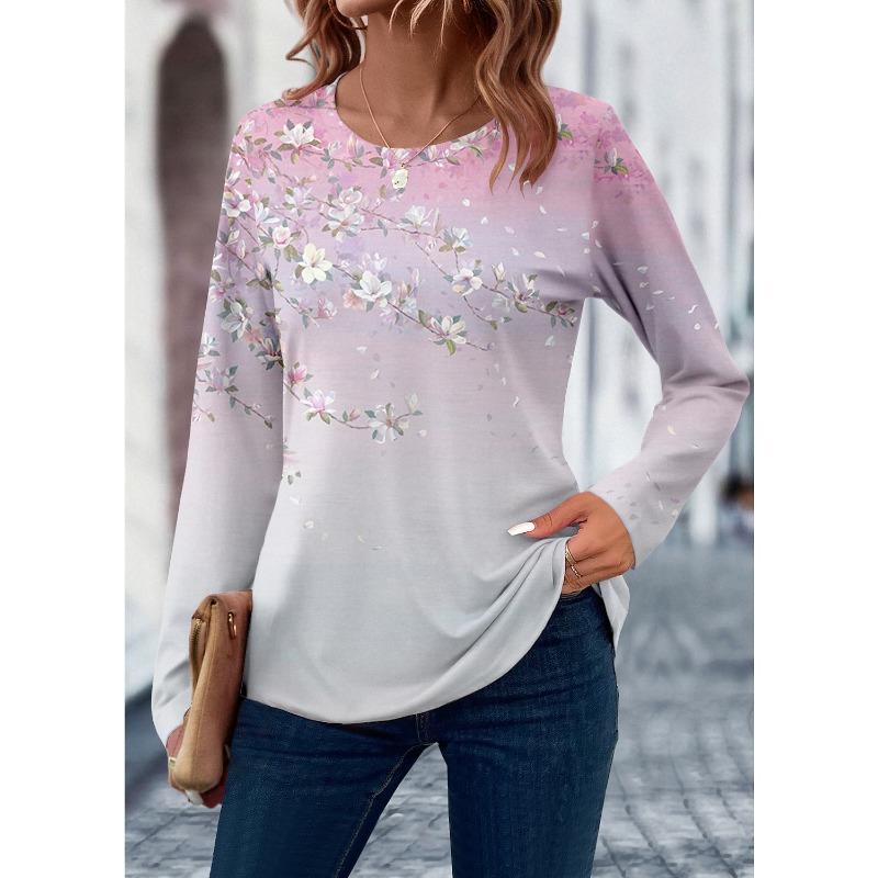 Autumn Women's T Shirt 3D Print Floral Leaf Design Long Sleeve Daily Weekend Fashion Round Neck Clothing Top