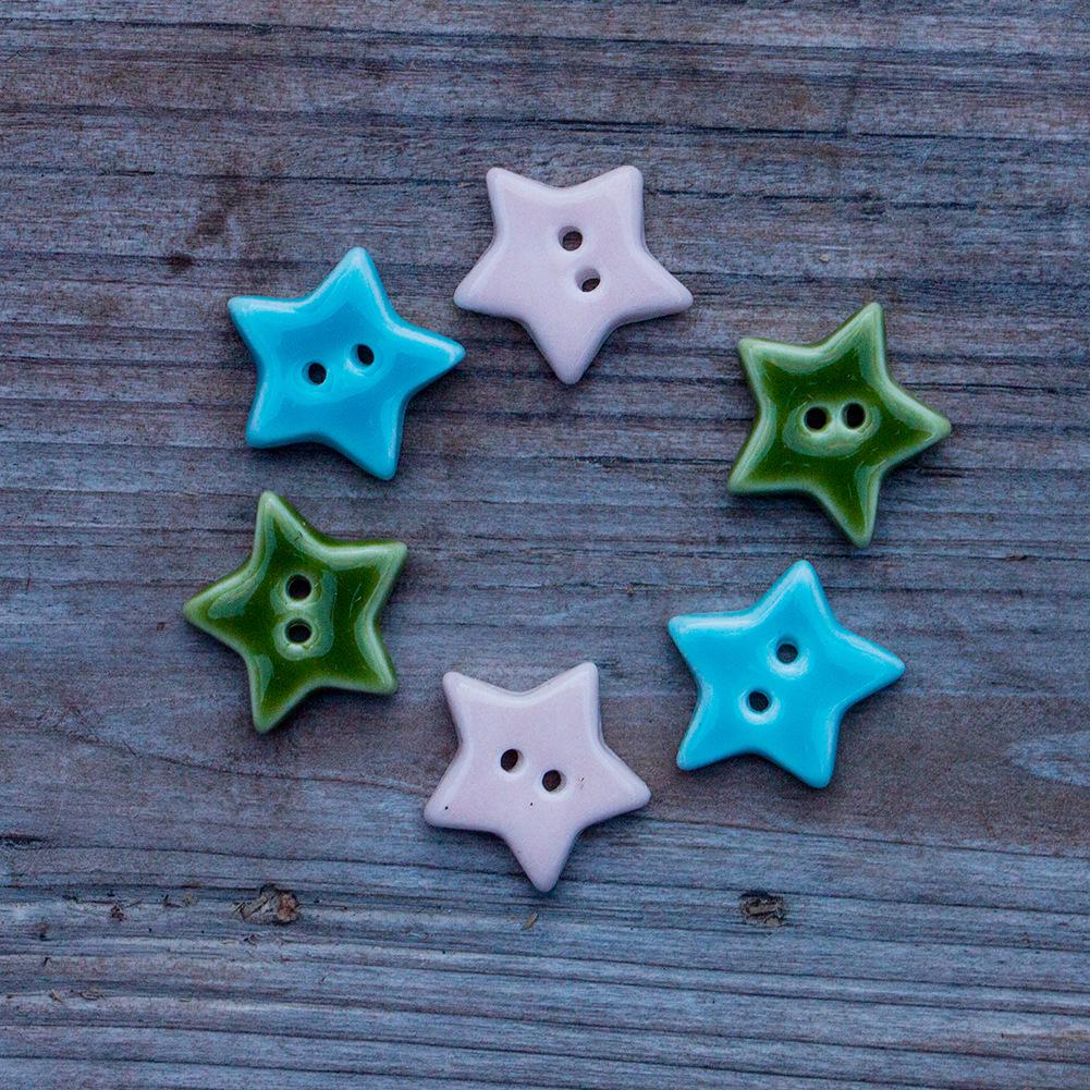 15mm Colorful Ceramic Star Buttons - Handmade Ornaments