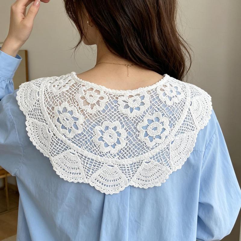 Spring Summer Lace Knitted Crochet Hollow Fake Collar Women Small Shawl Decor Detachable Thin Sun Protection Clothes Accessory