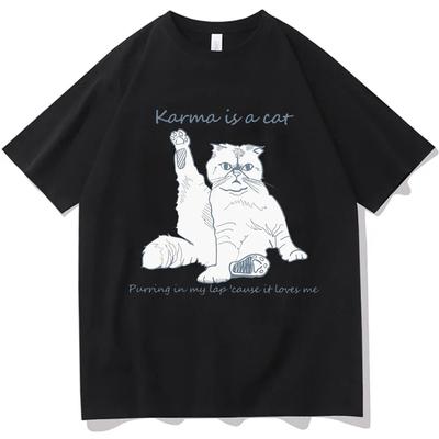 Karma ist eine Katze, ihr Grafikdruck-T-Shirt, Unisex, Damen, lässig, niedliche Baumwoll-T-Shirts, übergroße Paare, kurzärmelig, Streetwear-Geschenke