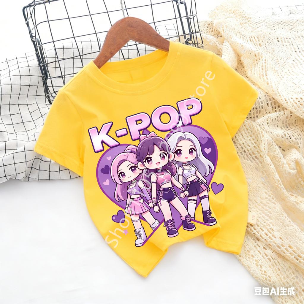 Kpop Childrens T Shirt Cartoon Graphic Short Sleeve Summer Comfortable Top Funny Gift for Fans Harajuku TShirts Girls Clothes