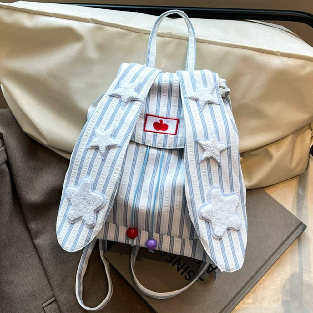 Cute Rabbit ears Backpack Star Patch Stripes Large capacity Cute Schoolbag Korean Casual Commuting Outdoor Schoolbag